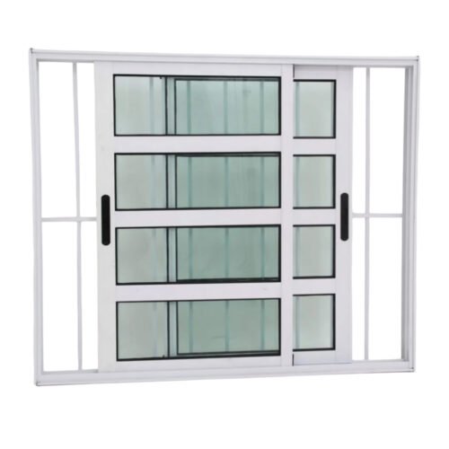 Janela Travessa em Alumínio Branco com 2 folhas Móveis e Grade – Premium