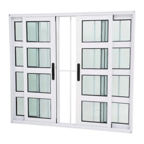 Janela Travessa em Alumínio Branco com 4 folhas e Grade – Premium