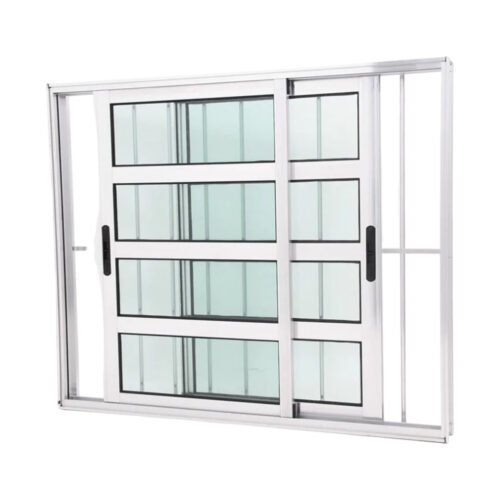 Janela Travessa em Alumínio Brilhante com 2 folhas e Grade