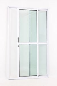 Porta Sacada 2 Folhas de Alumínio Brilhante e Vidro