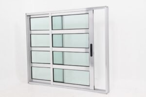 Janela Travessa em Alumínio Brilhante com 2 folhas