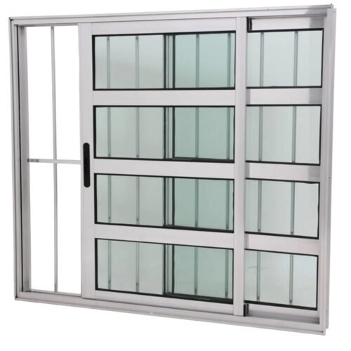 Janela Travessa em Alumínio Brilhante com 2 folhas com Grade – Premium