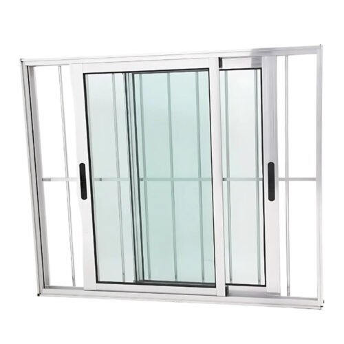 Janela de Vidro em Alumínio Brilhante de 2 folhas Móveis com Grade – Premium