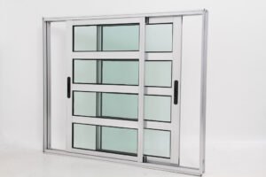 Janela Travessa em Alumínio Brilhante com 2 folhas Móveis