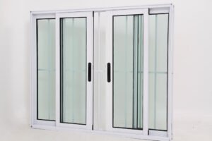 Janela de Vidro 4 folhas de Alumínio Branco com Grade - Premium