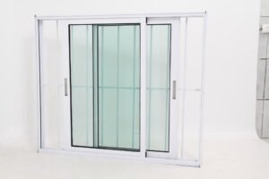 Janela de Vidro em Alumínio Branco de 2 folhas Móveis com Grade - Premium