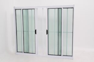 Janela de Vidro 4 folhas de Alumínio Branco com Grade - Modular