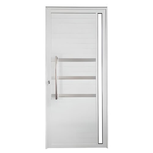 PORTA DE ALUMINIO LAMBRIL BRANCO COM VIDRO E FRISO PIVOTANTE LINHA PREMIUM 25 quad