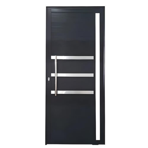 PORTA DE ALUMINIO LAMBRIL PRETO COM VIDRO E FRISO PIVOTANTE LINHA PREMIUM 25