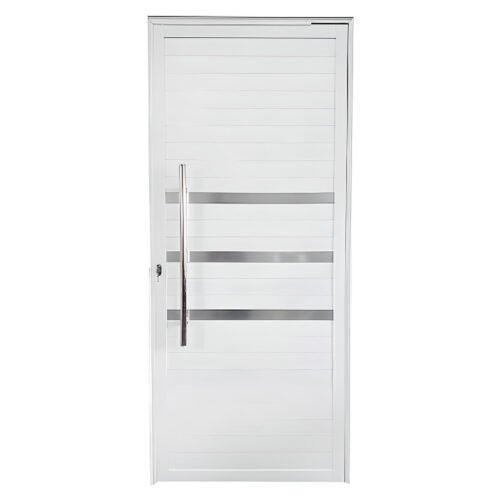 Porta de Alumínio Lambril Branco com Friso Pivotante Linha Premium 25 quad