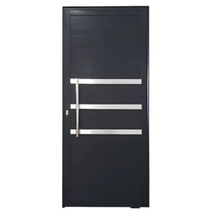 Porta de Alumínio Lambril Preto com Friso Pivotante Linha Premium 25 quad
