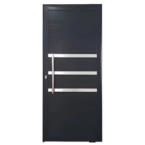 Porta de Alumínio Lambril Preto com Friso Pivotante Linha Premium 25 quad