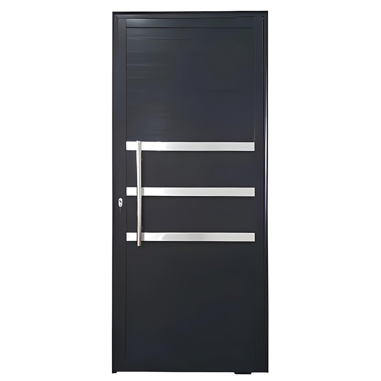 Porta de Alumínio Lambril Preto com Friso Pivotante Linha Premium 25 quad