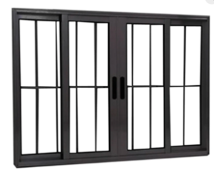 Janela de Vidro 4 folhas de Alumínio Preto com Grade – Premium