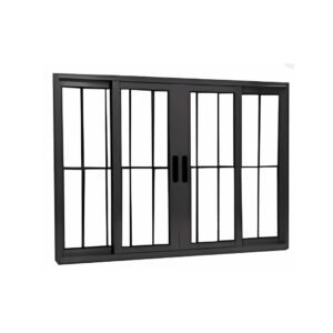 Janela de Vidro 4 folhas de Alumínio Preto com Grade – Premium